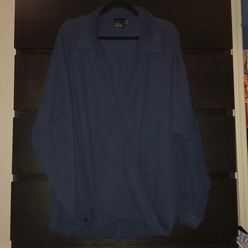 Navy blue faux wrap blouse